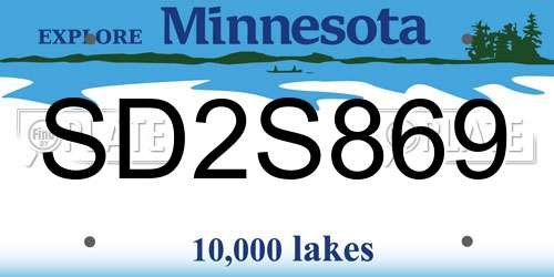 SD2S869 Minnesota License Plate