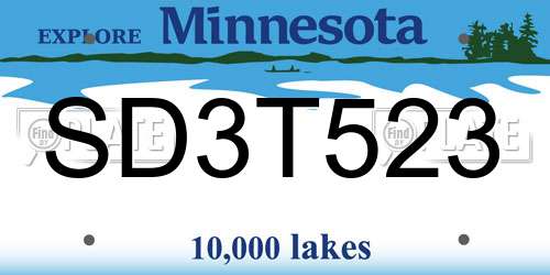 SD3T523 Minnesota License Plate