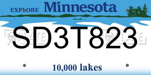 SD3T823 Minnesota License Plate