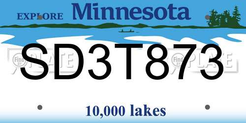 SD3T873 Minnesota License Plate