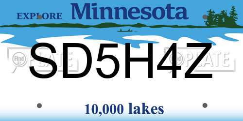 SD5H4Z Minnesota License Plate