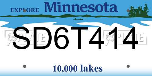 SD6T414 Minnesota License Plate