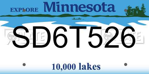 SD6T526 Minnesota License Plate