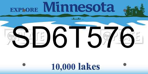 SD6T576 Minnesota License Plate