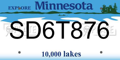 SD6T876 Minnesota License Plate