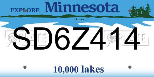 SD6Z414 Minnesota License Plate