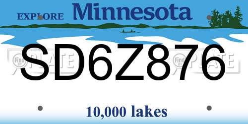 SD6Z876 Minnesota License Plate
