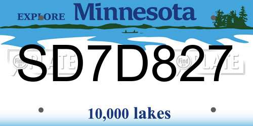 SD7D827 Minnesota License Plate