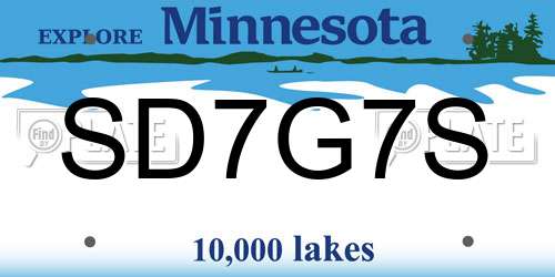 SD7G7S Minnesota License Plate