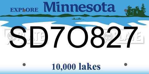 SD7O827 Minnesota License Plate