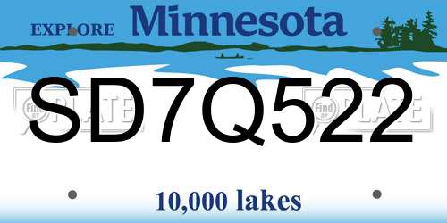 SD7Q522 Minnesota License Plate