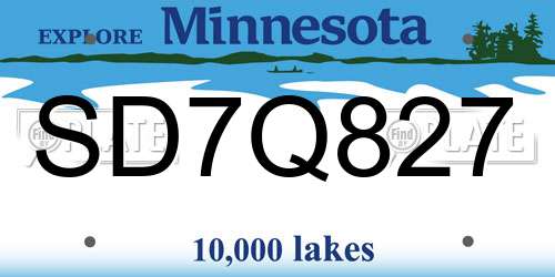 SD7Q827 Minnesota License Plate