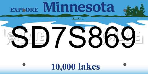 SD7S869 Minnesota License Plate