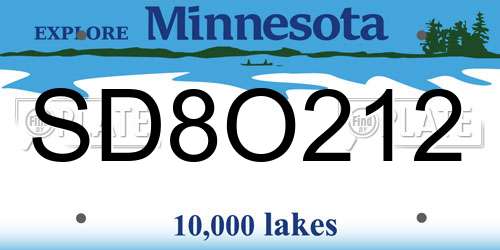 SD8O212 Minnesota License Plate