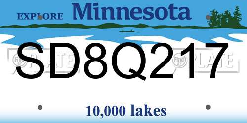 SD8Q217 Minnesota License Plate