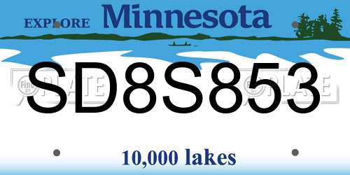 SD8S853 Minnesota License Plate