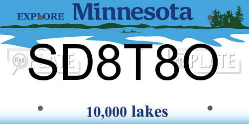 SD8T8O Minnesota License Plate