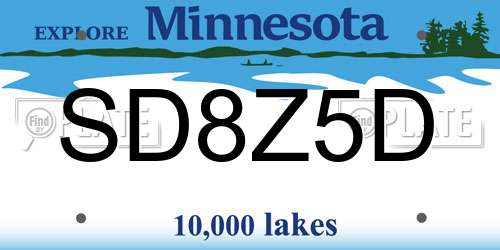 SD8Z5D Minnesota License Plate