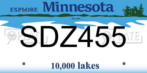 SDZ455 Minnesota License Plate