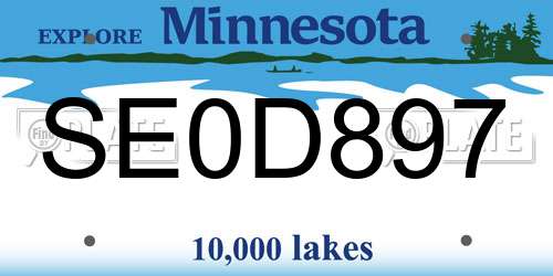 SE0D897 Minnesota License Plate