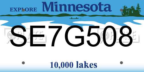 SE7G508 Minnesota License Plate