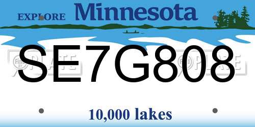 SE7G808 Minnesota License Plate