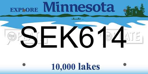 SEK614 Minnesota License Plate