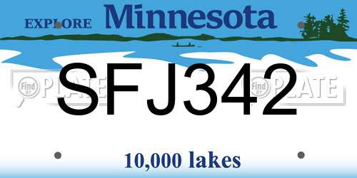 SFJ342 Minnesota License Plate