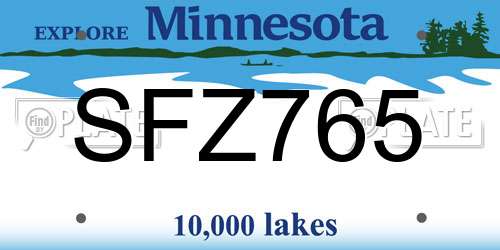 SFZ765 Minnesota License Plate