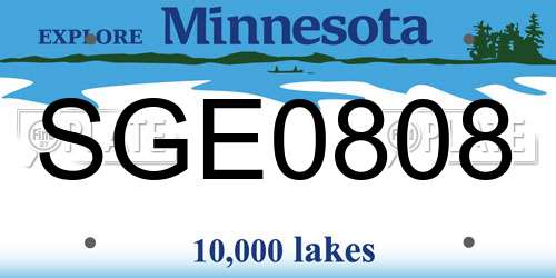 SGE0808 Minnesota License Plate