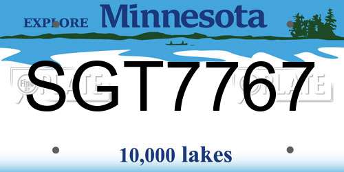SGT7767 Minnesota License Plate