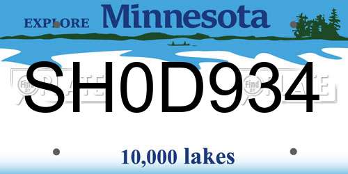 SH0D934 Minnesota License Plate