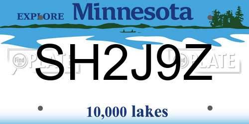 SH2J9Z Minnesota License Plate