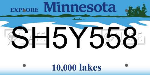 SH5Y558 Minnesota License Plate