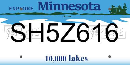 SH5Z616 Minnesota License Plate