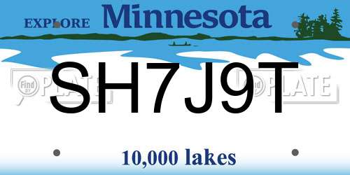 SH7J9T Minnesota License Plate