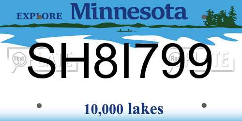 SH8I799 Minnesota License Plate