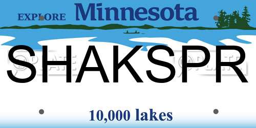 SHAKSPR Minnesota License Plate