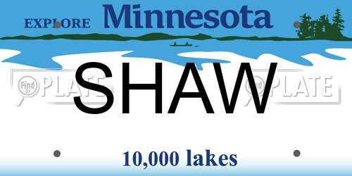 SHAW Minnesota License Plate