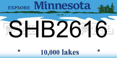 SHB2616 Minnesota License Plate