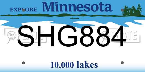SHG884 Minnesota License Plate