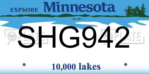 SHG942 Minnesota License Plate