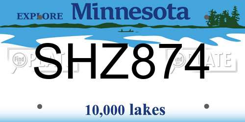SHZ874 Minnesota License Plate