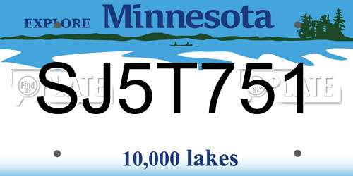 SJ5T751 Minnesota License Plate
