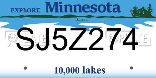 SJ5Z274 Minnesota License Plate
