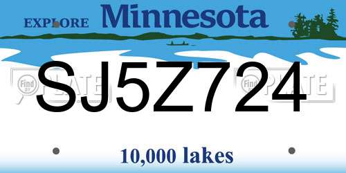 SJ5Z724 Minnesota License Plate