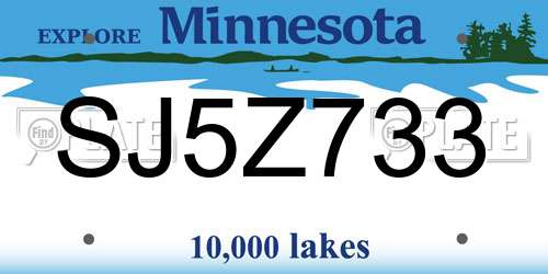 SJ5Z733 Minnesota License Plate