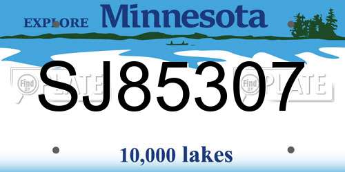 SJ85307 Minnesota License Plate