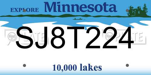 SJ8T224 Minnesota License Plate