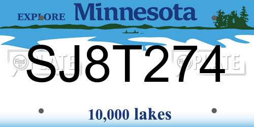 SJ8T274 Minnesota License Plate